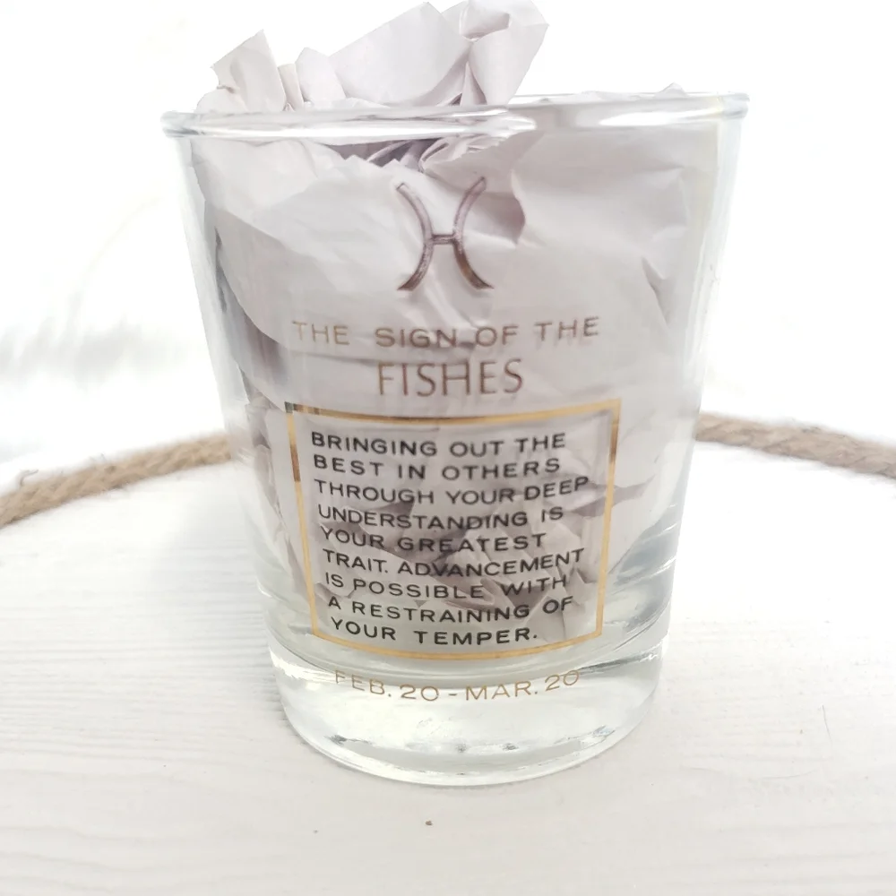 Vintage MCM Anchor Hocking Zodiac Astrology w Gold Picses Glass
